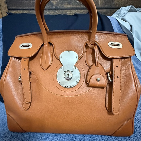 Ralph Lauren Ricky Bag medium 33 in RL Gold saddle tan color leather bag - Picture 1 of 16